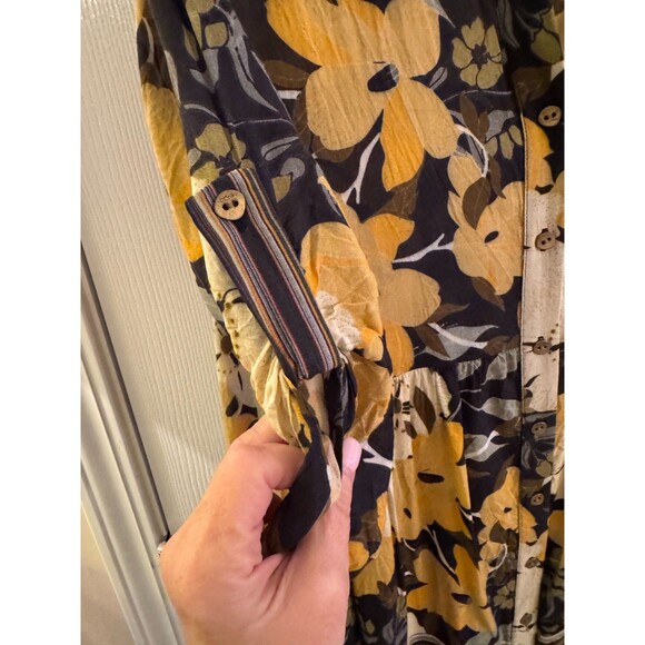 Blank London Dress Sz M Yellow Floral Womens Tunic Button Down Roll Tab Boho - Picture 11 of 14